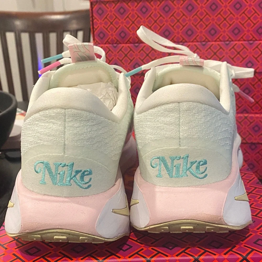 White/Pastel Green and Pink Athletic Sneakers - Picture 2 of 7